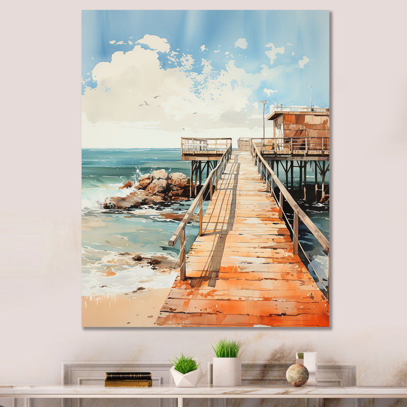 «Miami Sunset Pier I», reproduction sur toile, H 20 po x l 12 po x P 1 po, Toile tendue