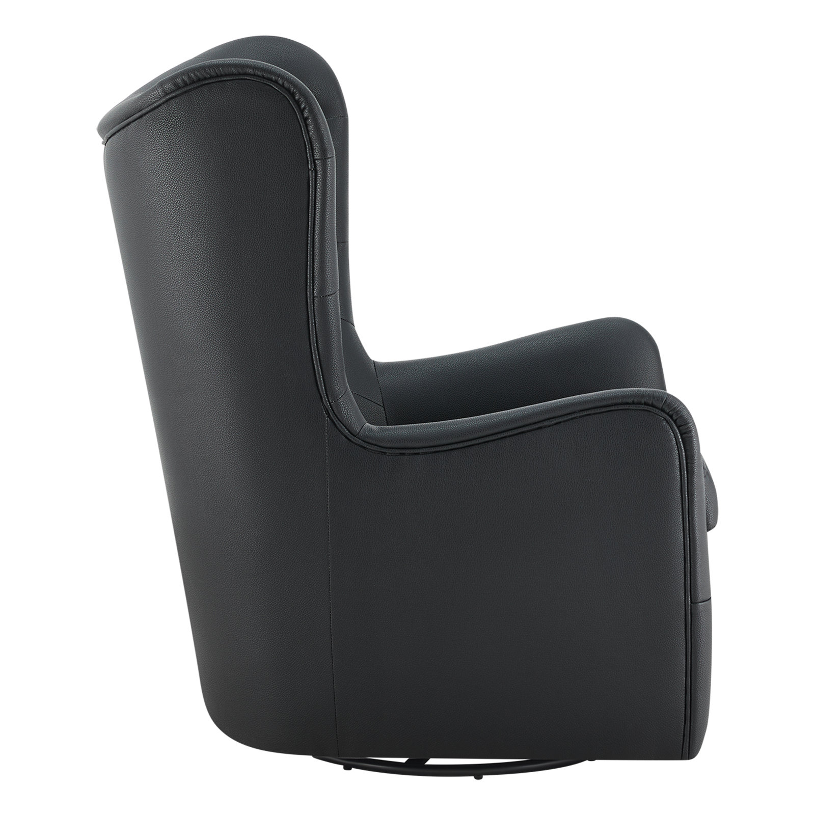 Waverly Swivel Wingback Chair, Charming Black Faux Leather