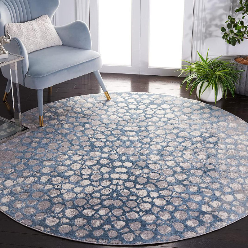 Gupton Abstract Gray/Blue Area Rug, Round 6'7"