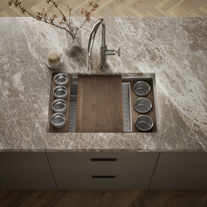Synthos 27-3/4" Undermount Single-Bowl Workstation Kitchen Sink, Walnut