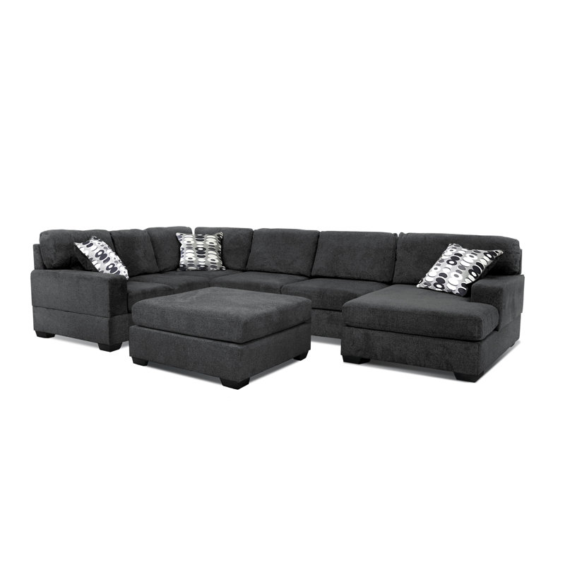 Canapé modulaire réversible en chenille de 142 po avec méridienne et repose-pieds 142 po OLYMPIA, Chenille Olimpia gris