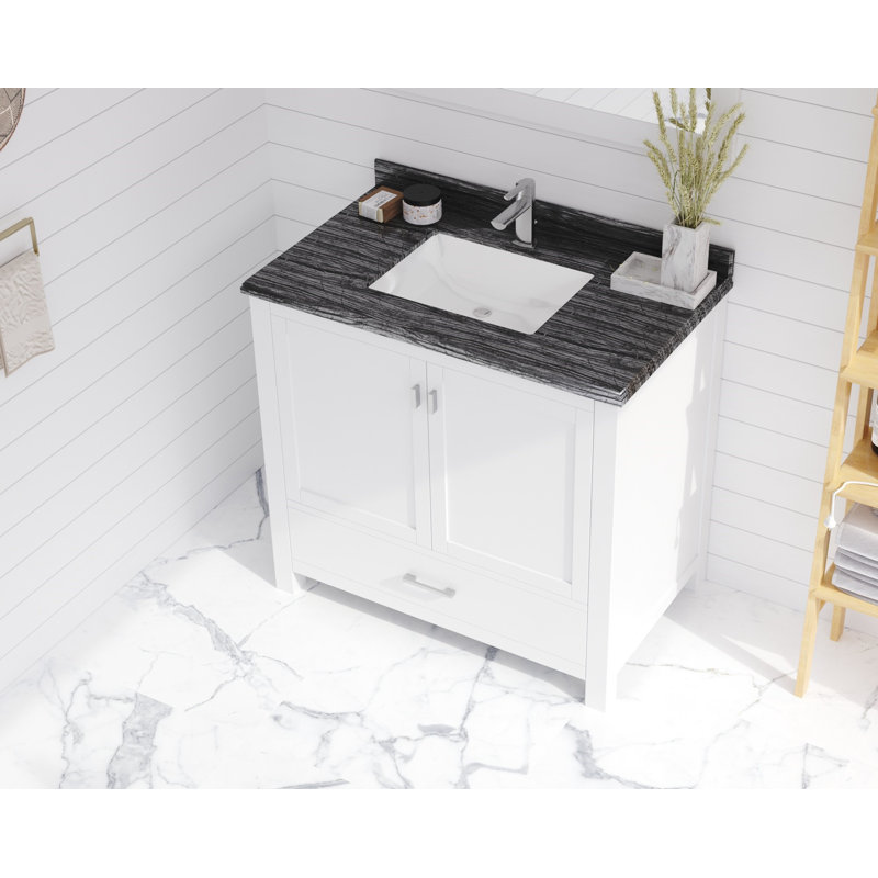 Ensemble de meuble-lavabo de salle de bain simple 36 po Mariário, Bois noir, Blanc