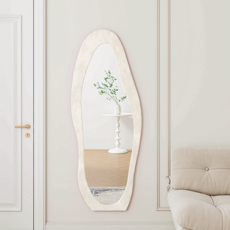 Full Length Mirror, 63" X 24" Floor Mirror/ Wall Mirror, Flannel Wrapped Wooden Frame Floor Mirror,Irregular Wavy Mirror Standing/Halling Large Wall Mirror