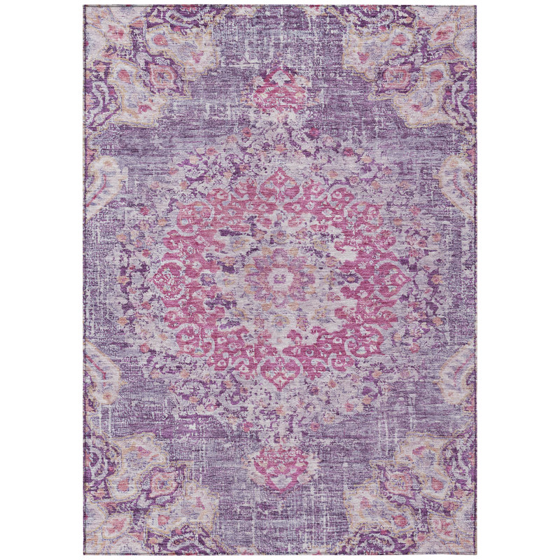 Tapis d'intérieur lavable à motif floral 10 pi x 14 pi mauve