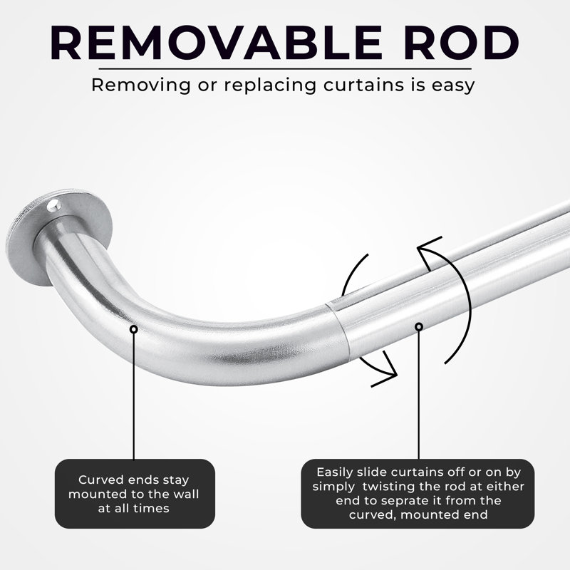 Alonnie Extendable Metal Curtain Pole Room Darkening Single Curtain Rod, Chrome, 160 - 300 cm