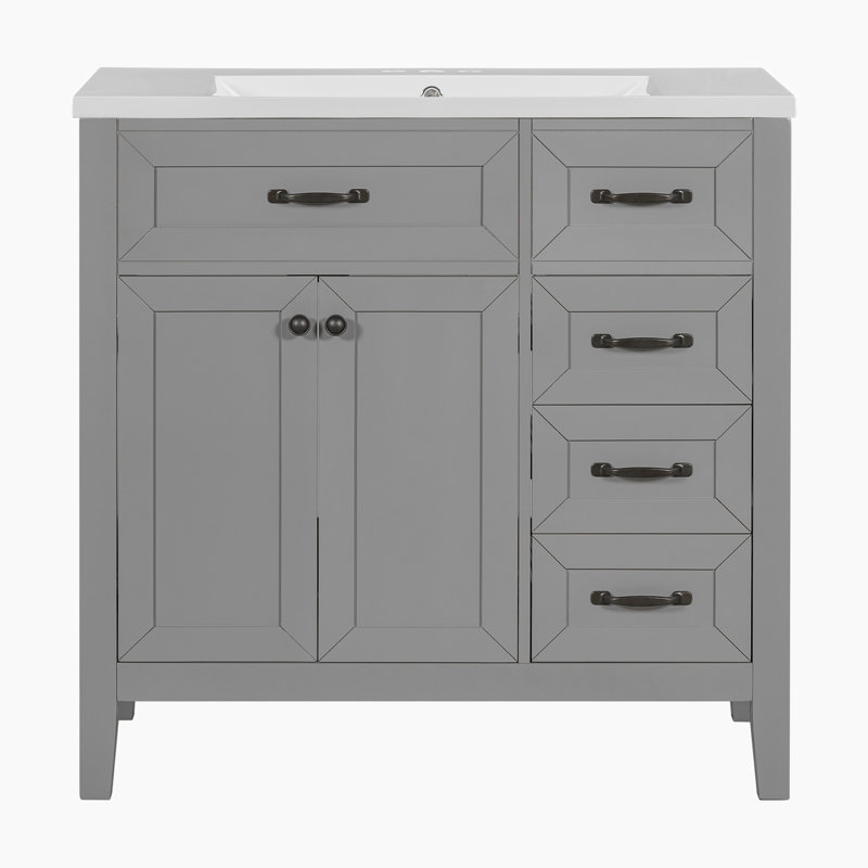 Meuble-lavabo sur pied simple 35,98 po Munazzah, Gris