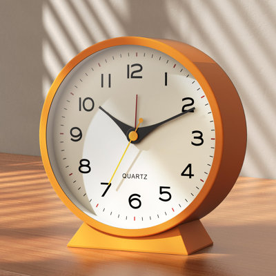 4.5" Analogue Alarm Clock,Small Retro Desk Clock Battery Operated,Slient Metal Table Clock With Light For Living Room Decor,Bedroom,Bedside,Shelf (Orange)