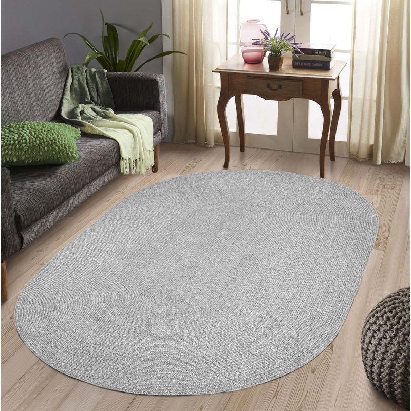 Tapis intérieur / extérieur gris tressé Neufeld, Ovale 5 pi x 8 pi