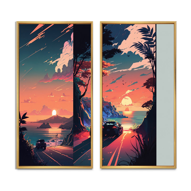 «Road To The Sunset», 2 pièces sur toile, Encadrement brun, H 40 po x l 40 po