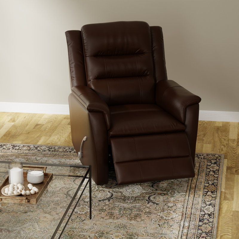 Global Home Swivel Recliner with Manual Footrest In Madras Eggshell, Dark Brown Faux Leather