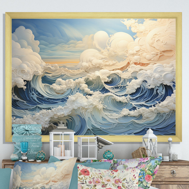 «Clouds Celestial Landscape II», impression d'art mural, H 16 po x l 32 po x P 1 po, Encadrement doré