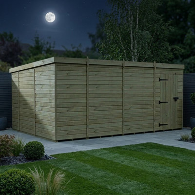 Total Sheds 15ft x 10ft Pent Garden Shed - Single Door - No Windows - Pressure Treated Timber - UK Manufactured