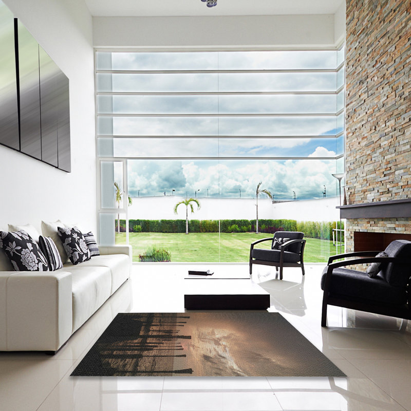 Tapis gris/zone noire à motifs, Carré 7 pi