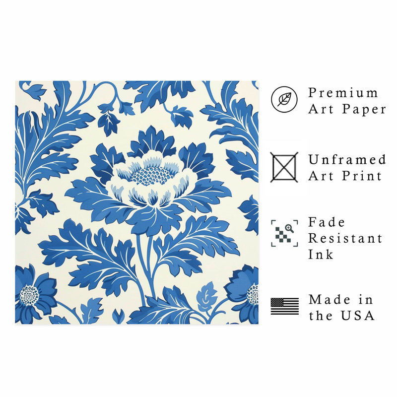 «Botanical William Morris Blue Botanical II», reproduction d'art classique sans cadre, H 12 po x l 12 po