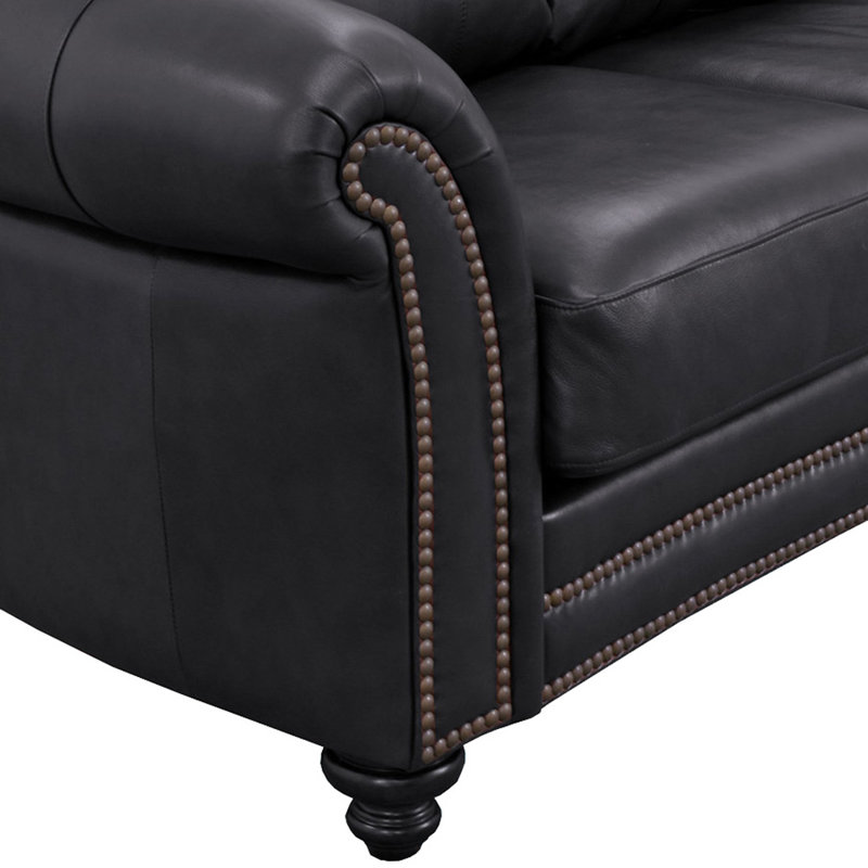 Fauteuil club 46 po Stephie, Cuir véritable noir Burnham