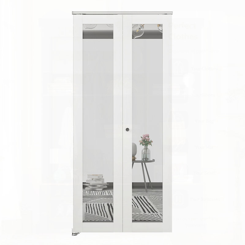 Porte pliante en verre à noyau solide en miroir blanc avec trousse de quincaillerie et poignée de porte, pour des intérieurs modernes et une efficacité d'espace.