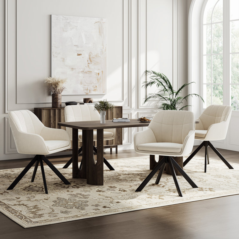 51cm H Upholstered Arm Dining Chair For Kitchen Dining Living Room, Cream Velvet