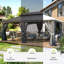 Pavillon de jardin à toit rigide avec double toit, poteaux en aluminium de 120 mm et gouttière intégrée, noir et gris-126133128