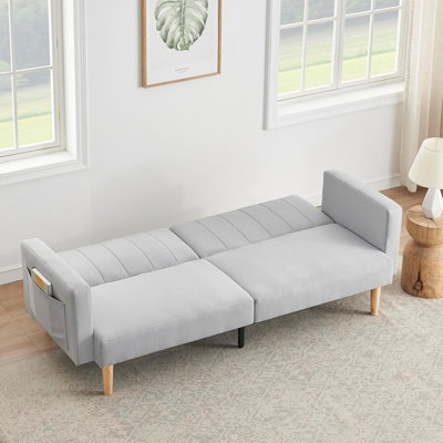Canapé-lit futon de 78 po, canapé-lit convertible avec poches de rangement latérales, dossier réglable à 3 niveaux, canapé-lit gris clair pour salon, appartement, bureau, chambre d'amis