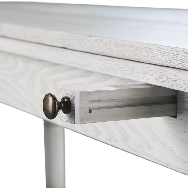 Table de salle à manger à tréteaux en bois d'hévéa Pauling, Blanc