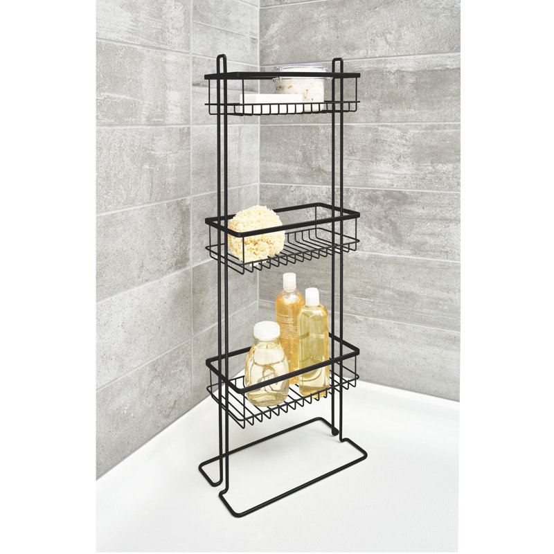 Serviteur de douche sur pied iDesign Everett, tablette de bain à 3 niveaux, noir mat