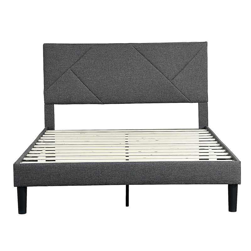 Grande base de lit plateforme avec tête de lit, poutres de soutien en bois massif, base de matelas, pas besoin de coffre, facile à assembler, gris