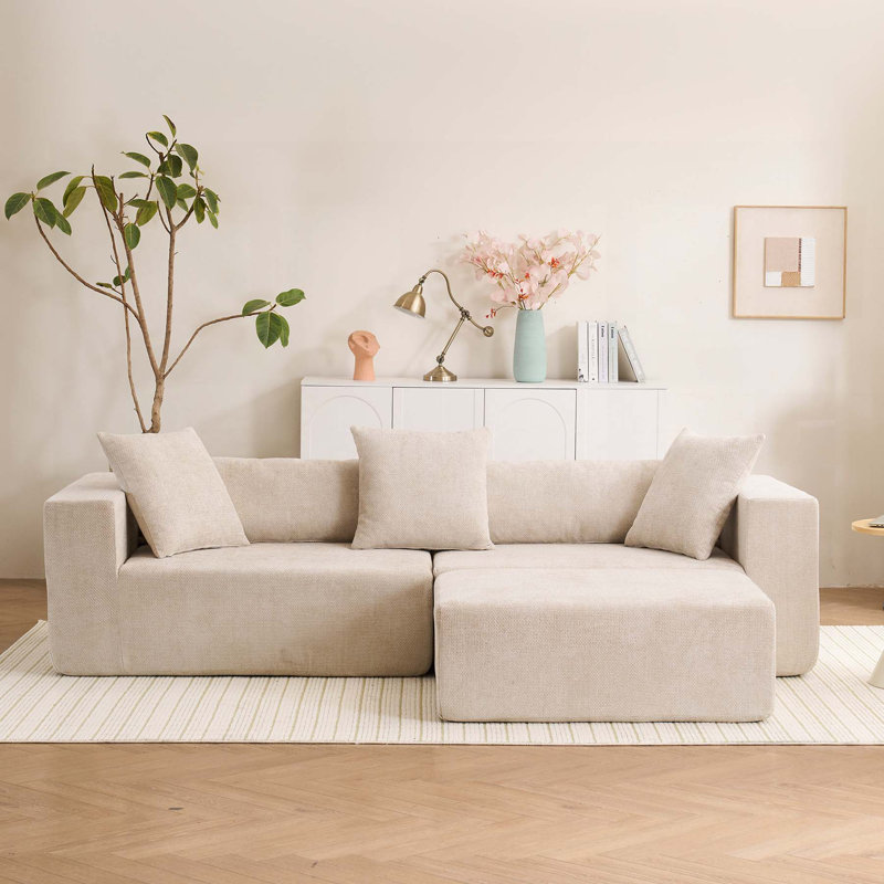 Canapé modulaire en L pour salon et chambre à coucher, sans assemblage requis, tissu chenille, beige, Beige