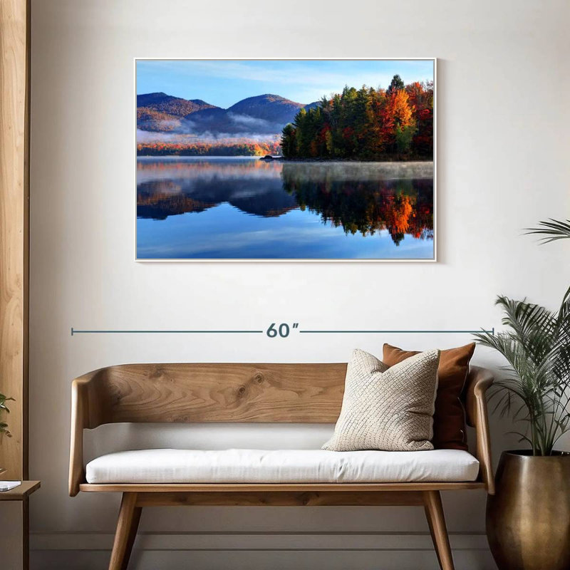 Réflexion du lac Vermont, Cadre flottant blanc, 43 po x 29 po