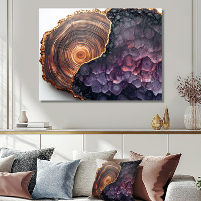 Abstract Rosa Marble And Amethyst Stone Slide I - Stone Geode Metal Wall Art
