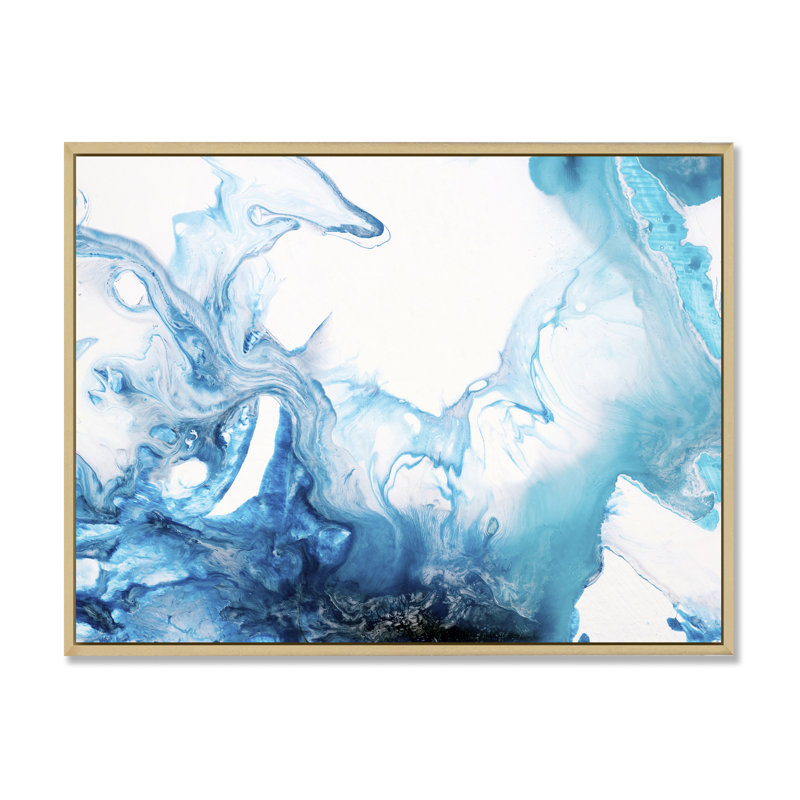 Encre bleu clair, art liquide I - impression sur toile, H 35 po x l 45 po x P 1,5 po, Cadre érable