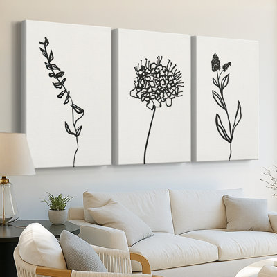 Ink Botanical Sketch IX  -Custom Wrapped Gallery Canvas - 3 Pieces