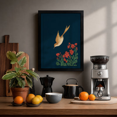 Golden Bird In Descent Botanical - Print