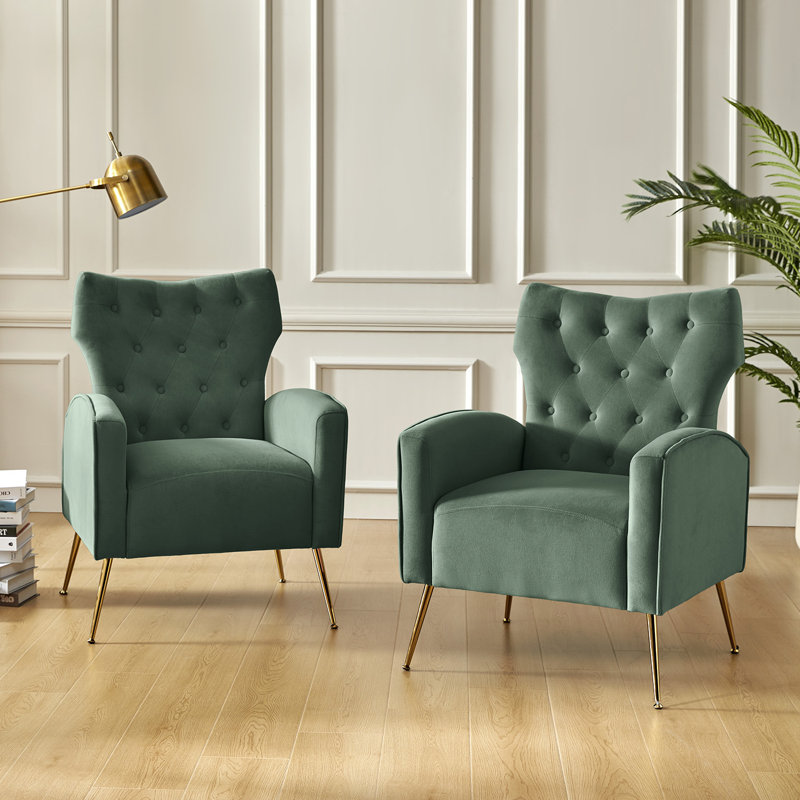 Fauteuil à oreilles en velours de polyester Tonas, Velours sauge