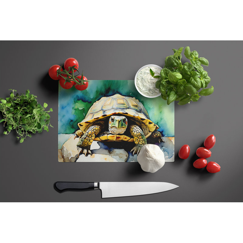 Turtles Tortoises Glass Cutting Board Large