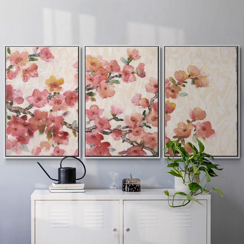 «Cherry Blossom Composition II», impression sur toile flottante 3 pièces, Or, H 40 po x l 78 po x P 2 po