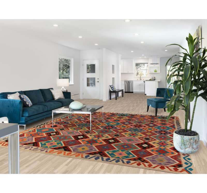 Tapis oriental à motif géométrique Kilim All-Over 8 x 10