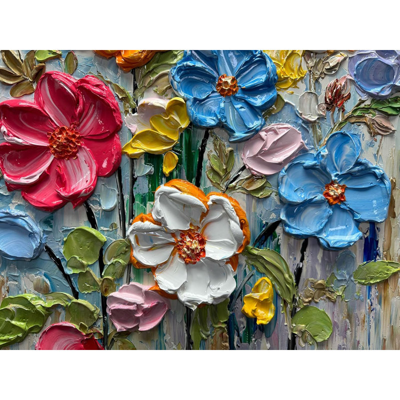 Moderne 100% peint à la main abstrait coloré peinture florale à l'huile sur toile