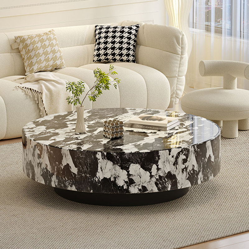Simple luxury cream style marble coffee table, 13.77" H x 31.49" L x 31.49" W
