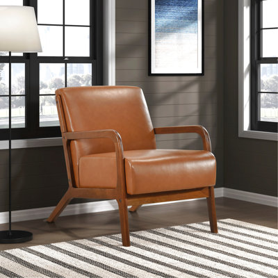 Chaise d'appoint 24,5 "x 32,5" 32 "h en similicuir brun et finition noyer avec coussin de dossier attaché