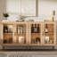 Buffet moderne avec lumières à DEL, buffet en acrylique 32 po avec 2 portes, tablette à café réglable pour le salon, la cuisine, chêne-781295502