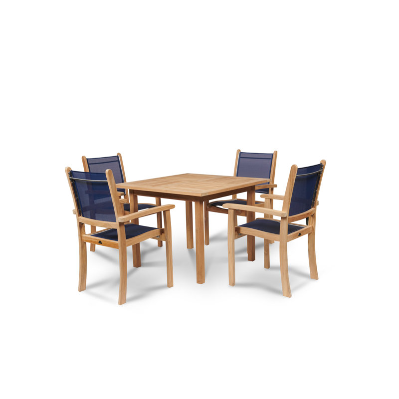 Pearl 5 Piece Sunbrella Dining Set, Blue