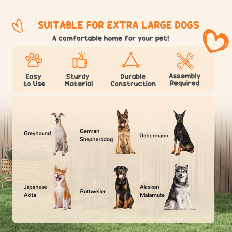Large Outdoor Galvanized Steel Dog Kennel with Waterproof Cover