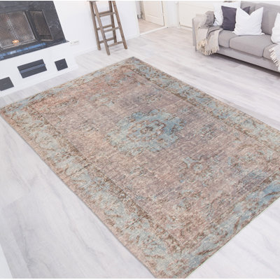 Tapis unique en laine noué à la main de style bleu des années 2000 de 6 pi 4 po x 10 pi 2 po Olivia-Jade