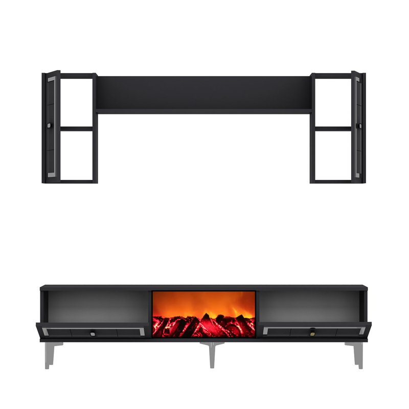 Meuble télé moderne avec tablette murale, 59,1 po x 17,6 po x 11,6 po | 100% panneau de particules enduit de mélamine, épaisseur: 0,7 pouce | Nombreuses tablettes, à fixation murale, parfaites pour les salons contemporains