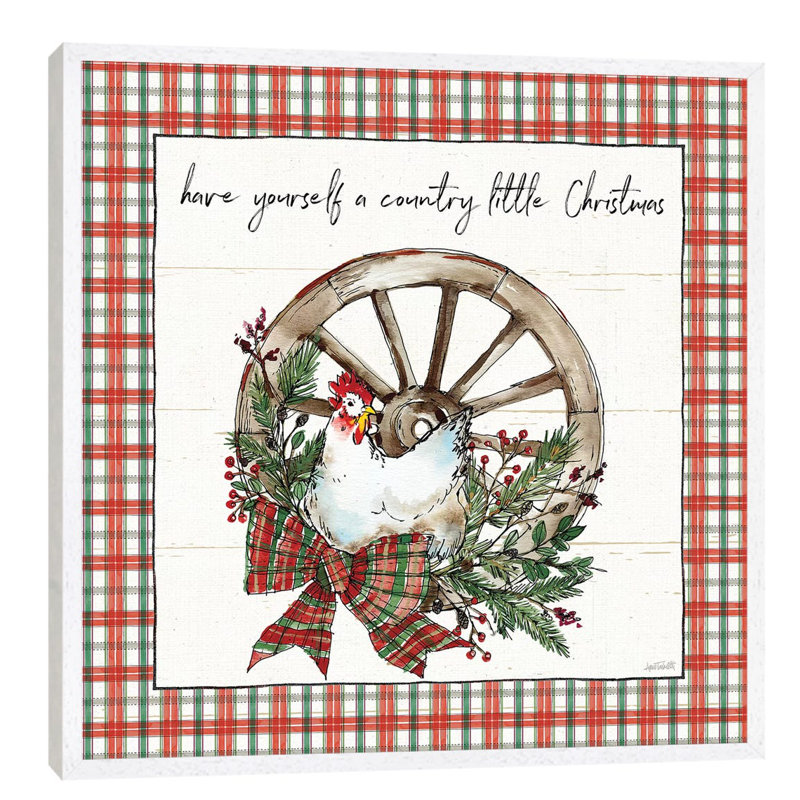 Holiday On The Farm V - Plaid by Anne Tavoletti - Print on Canvas, 45.72 cm H x 45.72 cm W, White Floater Framed