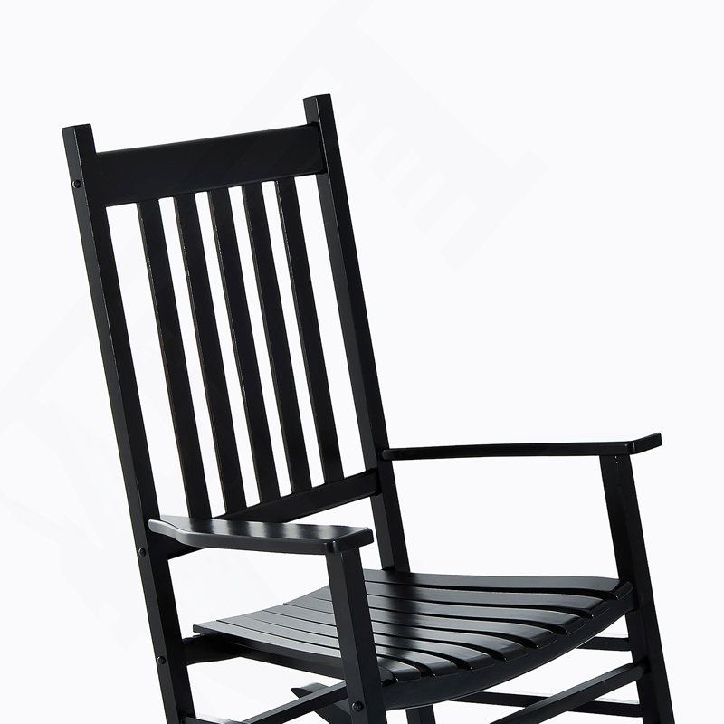 Chaise berçante d'extérieur, chaise berçante de patio en bois avec accoudoirs lisses, Noir