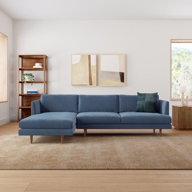 Miller Polyester Blend Sectional, Left Hand Facing, Blue Polyester Blend