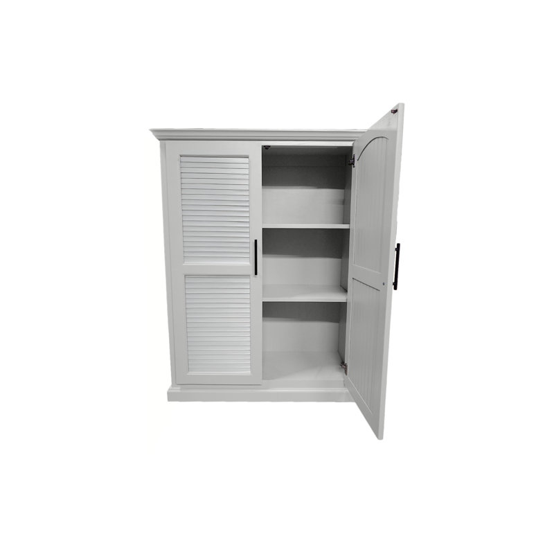 Shutter Style Solid Wood kitchen Pantry Cabinet, Bright White
