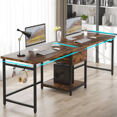 Bureau d'ordinateur 79 pouces pour deux personnes avec tiroirs et tablettes de rangement 79 pouces