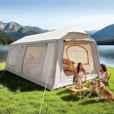 Inflatable Camping Tent, Weather Resistant Outdoor Tent with Optional Sun Canopy for Backyard, Garden & Camping Use